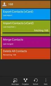 Contact X ist eine Blackberry-10-App, mit der man sein Adressbuch aufräumen kann. (Bildrechte: FRAGDENSTEIN.DE/ Stein)
